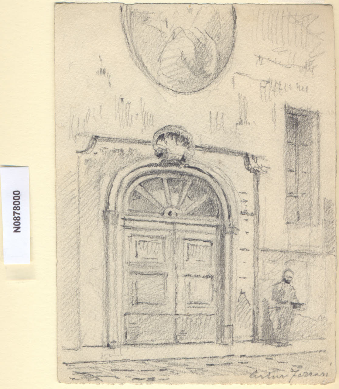 Portale S. Pietro dei Pellegrini, Veduta del portale della chiesa di S. Pietro dei Pellegrini a Milano (disegno) di Ferrari, Arturo (sec. XX)