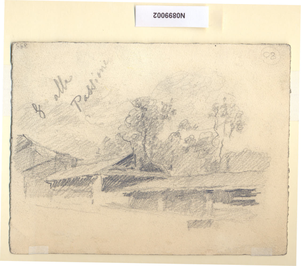 Paesaggio con case a Milano (via Magolfa), Paesaggio con case a Milano (via Magolfa) (schizzo) di Ferrari, Arturo (sec. XX)