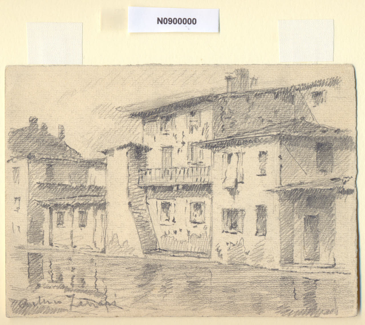 Casette in S. Sofia, Veduta di via S. Sofia a Milano (disegno) di Ferrari, Arturo (sec. XX)