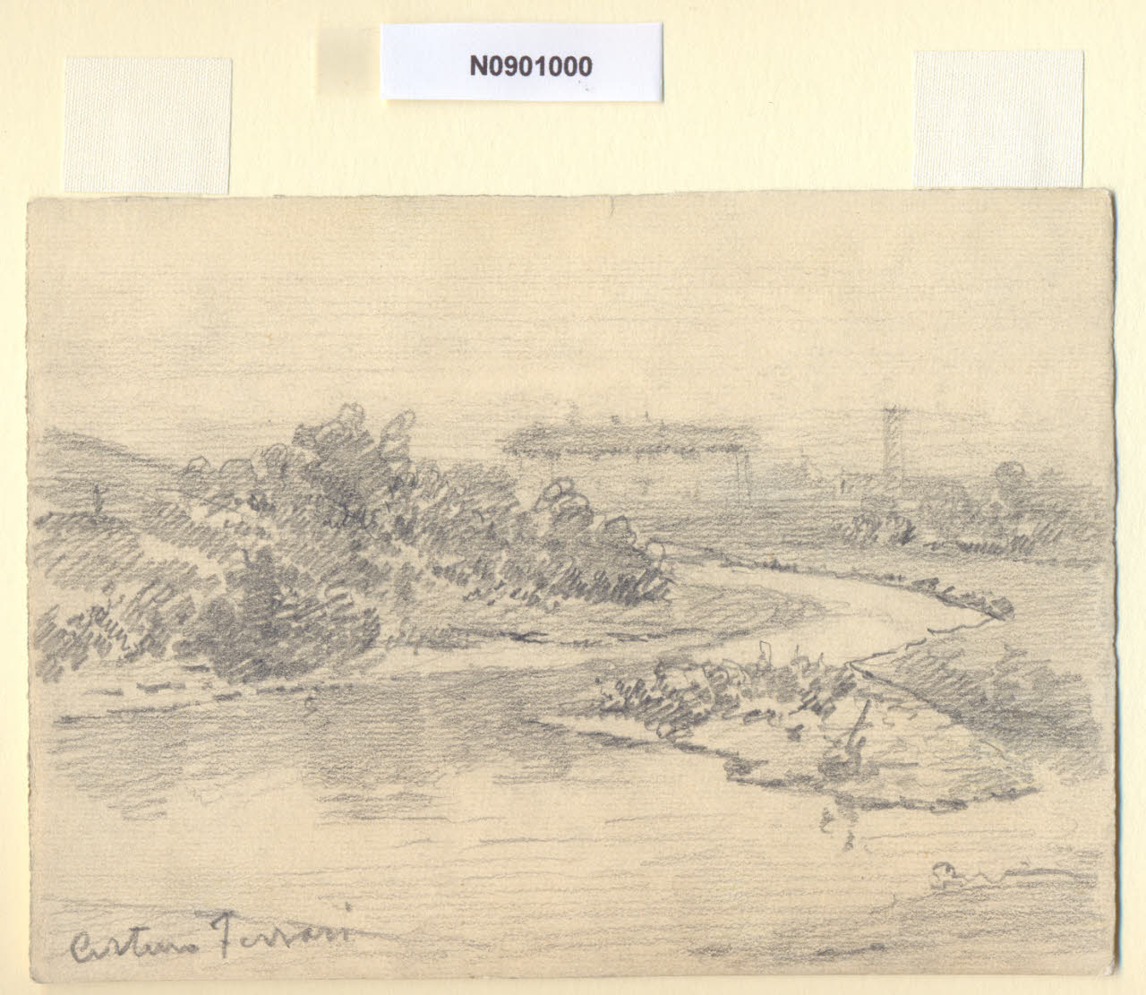 Lambro meridionale, Veduta del Lambro meridionale (disegno) di Ferrari, Arturo (sec. XX)