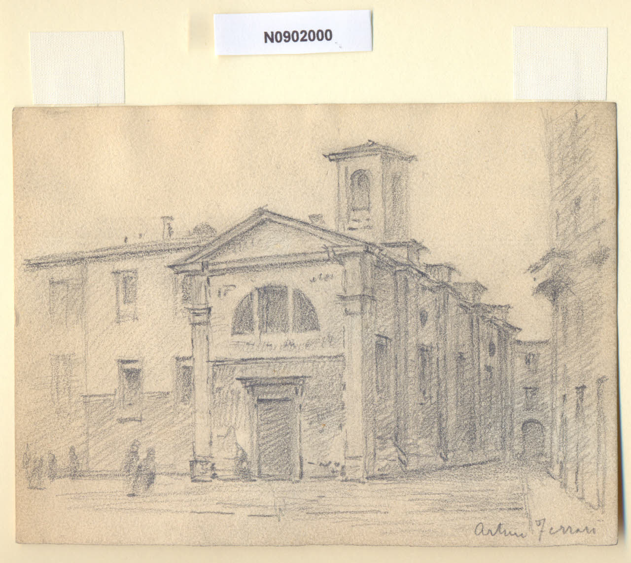S. Michele al Dosso, Veduta della chiesa di S. Michele al Dosso a Milano (disegno) di Ferrari, Arturo (sec. XX)
