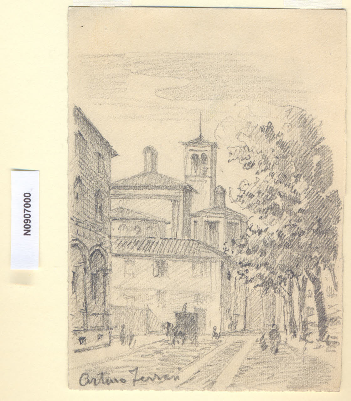 Il Cassinotto, Veduta del "Cassinotto" da via Ospedale a Milano (attuale largo Richini) (disegno) di Ferrari, Arturo (sec. XX)