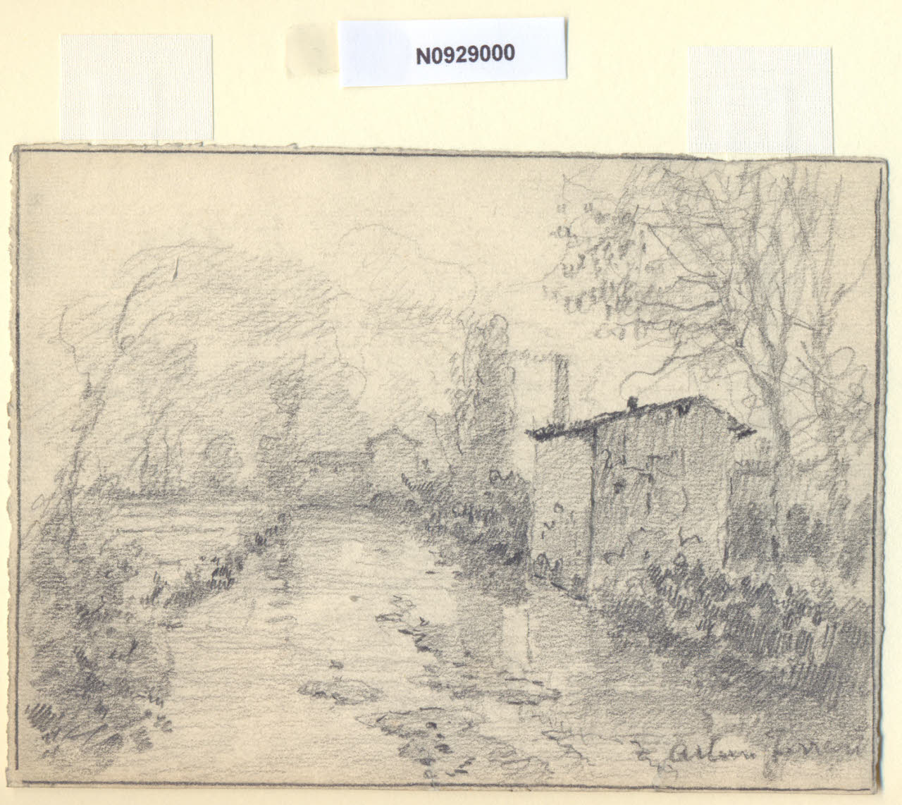 Lambro a Lambrate, Veduta di Lambrate a Milano (disegno) di Ferrari, Arturo (sec. XX)