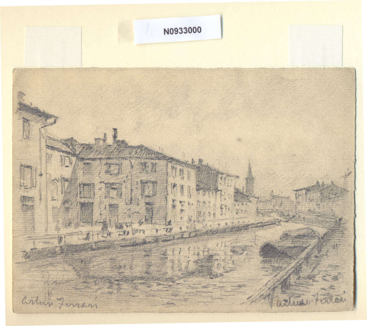 Naviglio Grande, Veduta del Naviglio Grande a Milano (disegno) di Ferrari, Arturo (sec. XX)