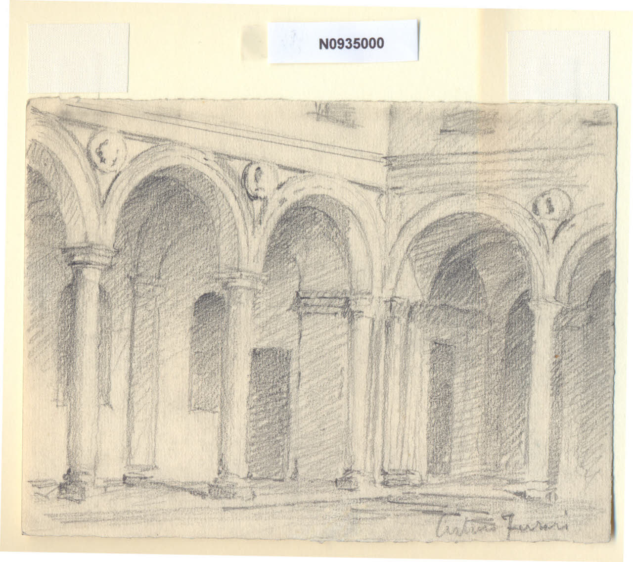 Casa Litta Modignani, Veduta del cortile di Palazzo Litta Modignani in corso Europa a Milano (disegno) di Ferrari, Arturo (sec. XX)