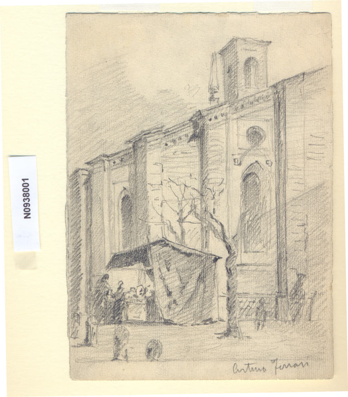 S. Pietro in Gessate, Veduta della chiesa di S. Pietro in Gessate a Milano (disegno) di Ferrari, Arturo (sec. XX)