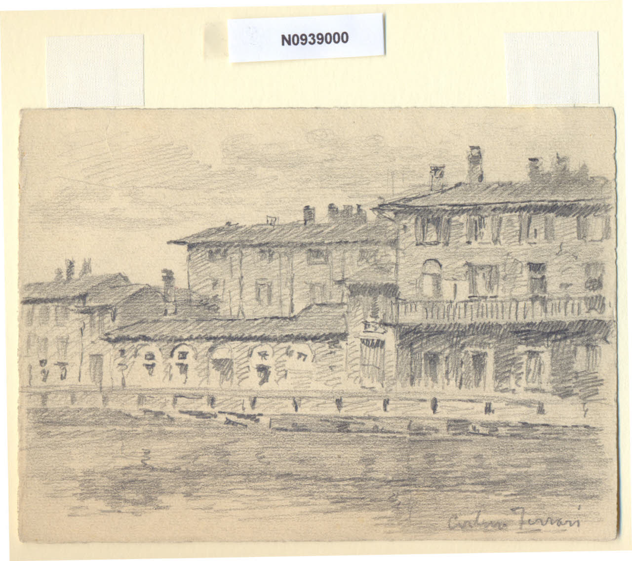 La Ripa, Veduta dell'Alzaia del Naviglio Grande a Milano (disegno) di Ferrari, Arturo (sec. XX)