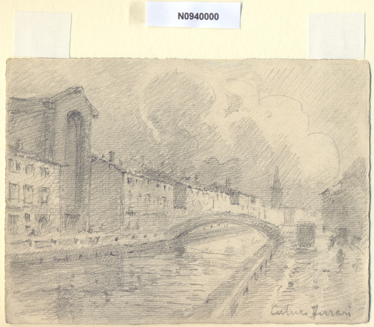 P. Ticinese, Veduta di Porta Ticinese a Milano (disegno) di Ferrari, Arturo (sec. XX)