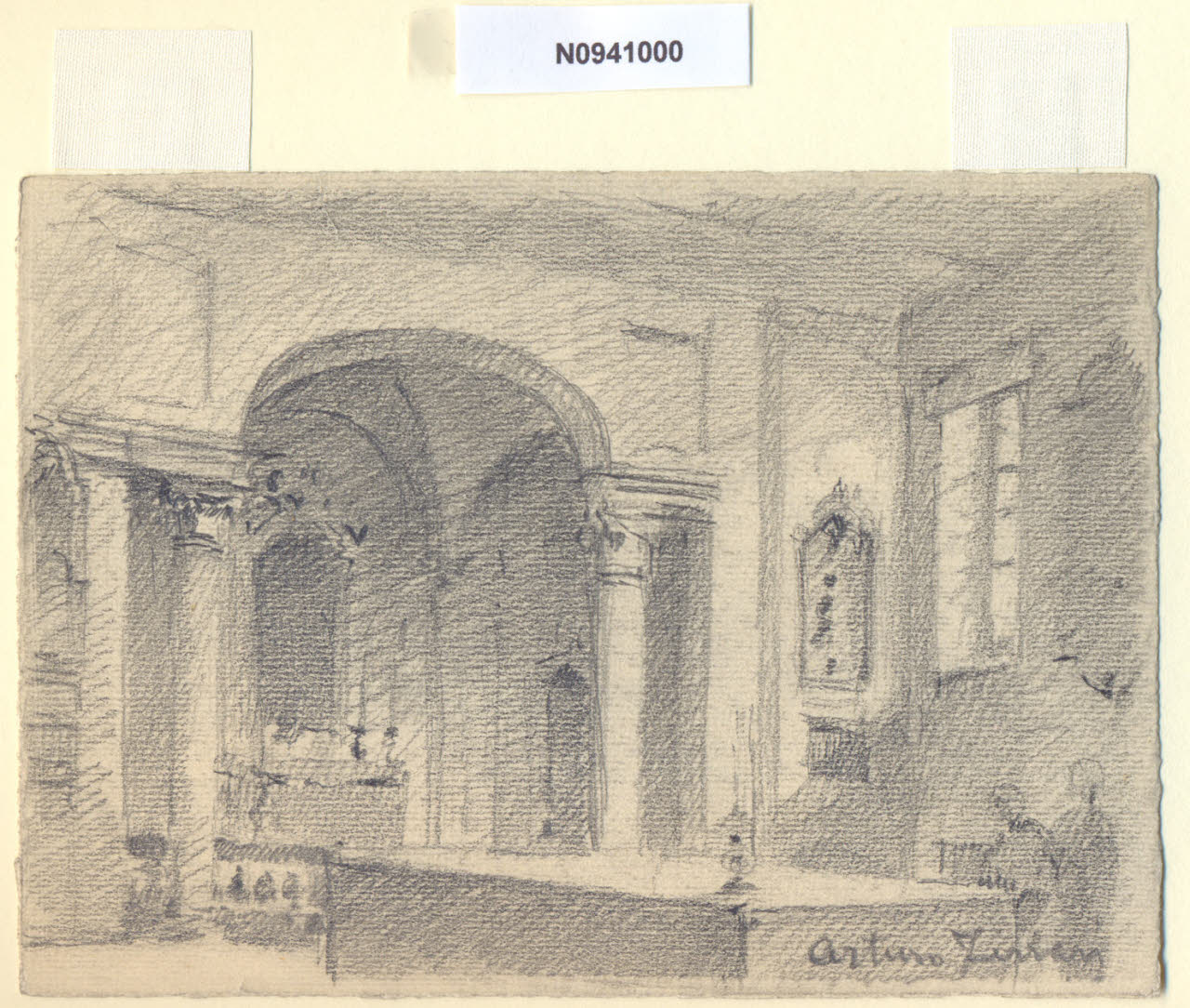 In S. Calimero, Interno della sagrestia della basilica di S. Calimero a Milano (disegno) di Ferrari, Arturo (sec. XX)