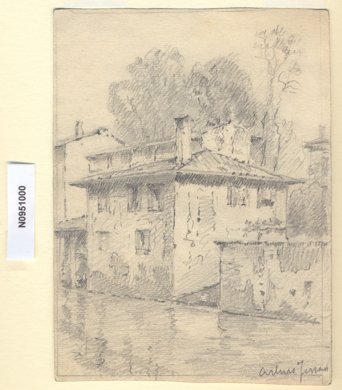 Naviglio Fatebenefratelli, Veduta del Naviglio Fatebenefratelli a Milano (disegno) di Ferrari, Arturo (sec. XX)