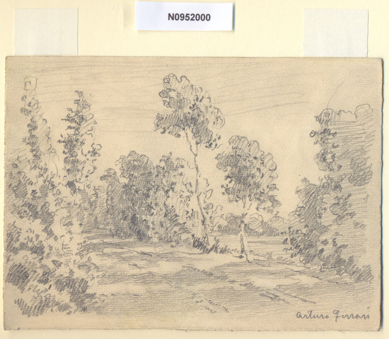 A P. Vittoria, Veduta di paesaggio rurale nei pressi di Porta Vittoria a Milano (disegno) di Ferrari, Arturo (sec. XX)