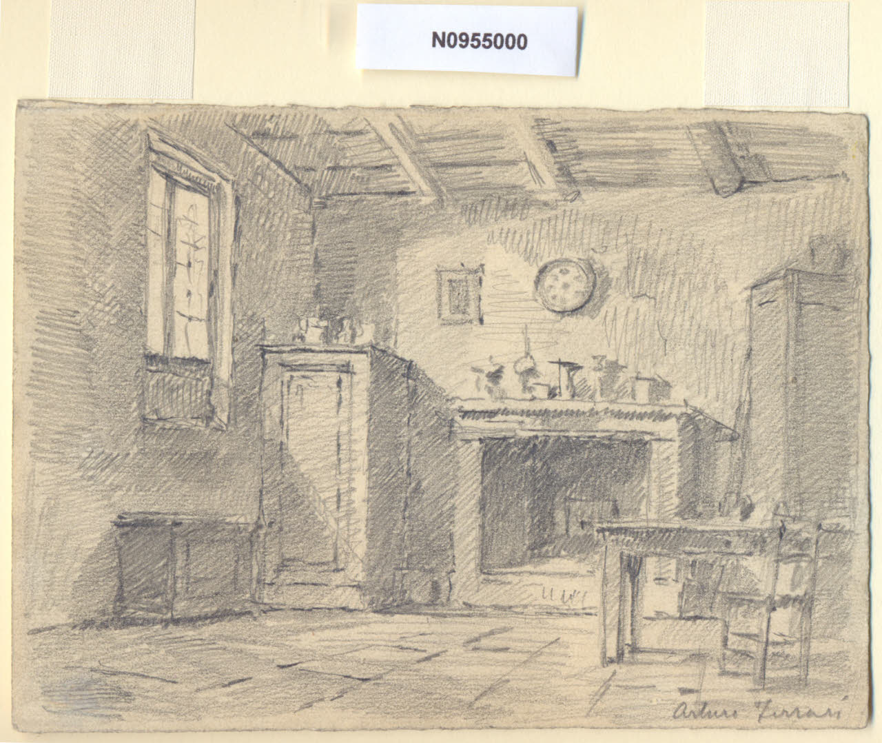 In Via Francesco Sforza, Interno domestico in via Francesco Sforza a Milano (disegno) di Ferrari, Arturo (sec. XX)