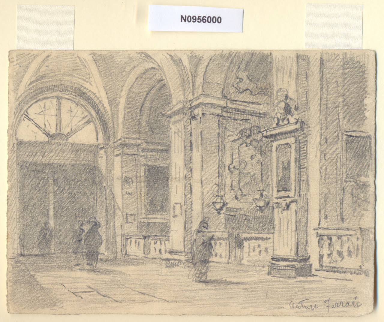 La Passione, Interno della chiesa di S. Maria della Passione a Milano (disegno) di Ferrari, Arturo (sec. XX)