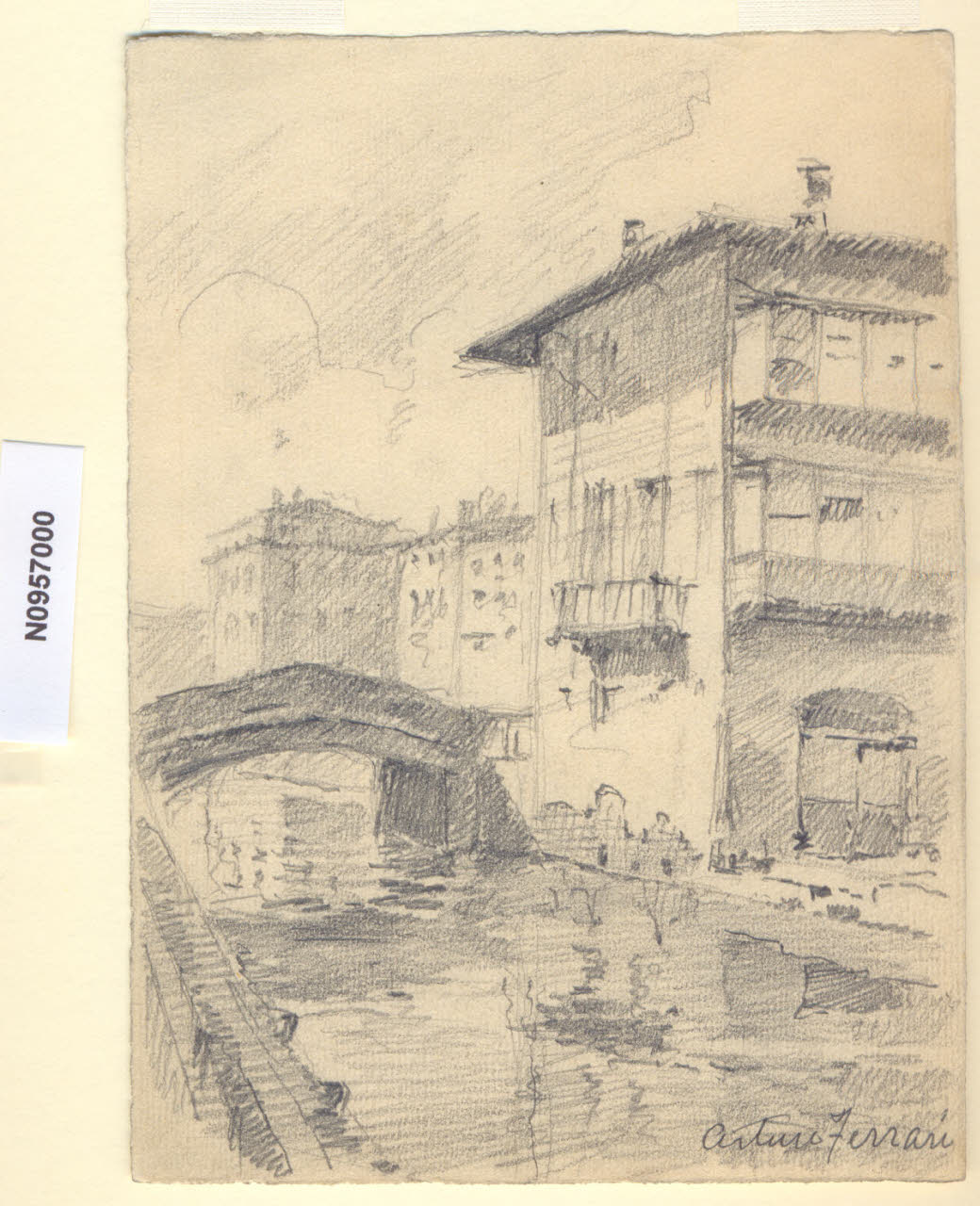 Ponte dei Medici, Veduta del Ponte dei Medici a Milano (disegno) di Ferrari, Arturo (sec. XX)