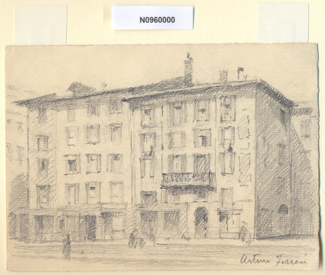 Verziere, Veduta del Verziere a Milano (attuale largo Augusto) (disegno) di Ferrari, Arturo (sec. XX)