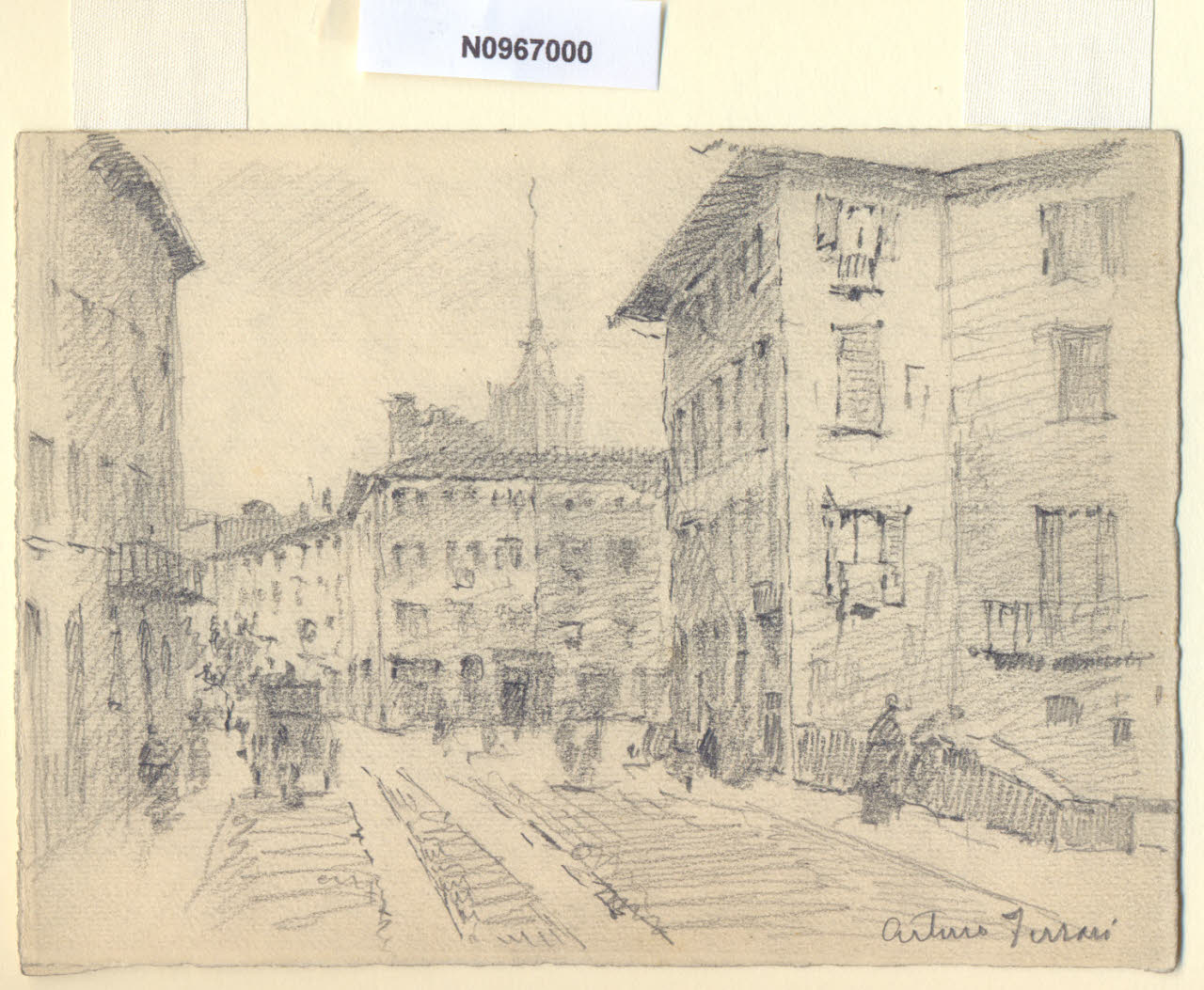 Ponte e Verziere, Veduta del Verziere a Milano (attuale Largo Augusto) (disegno) di Ferrari, Arturo (sec. XX)