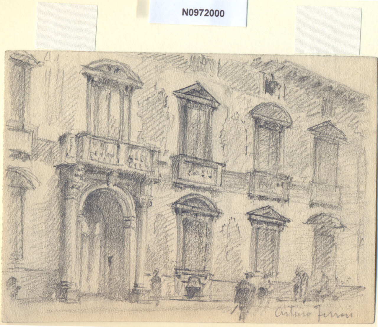 Casa Annoni, Veduta di Palazzo Annoni in corso di Porta Romana a Milano (disegno) di Ferrari, Arturo (sec. XX)