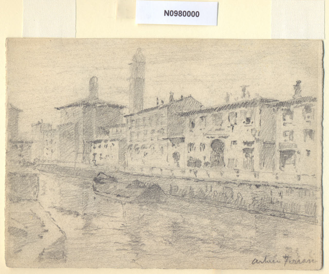 Via Vittoria, Veduta di via Vittoria a Milano (disegno) di Ferrari, Arturo (sec. XX)