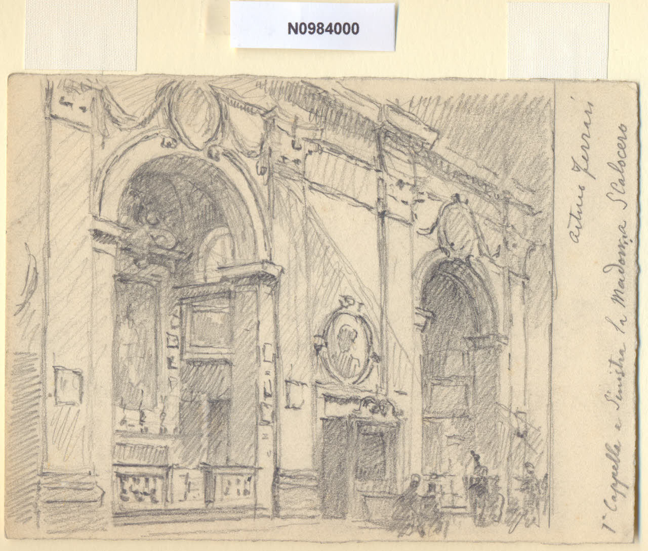S. Calocero, Interno della chiesa di S. Calocero a Milano (disegno) di Ferrari, Arturo (sec. XX)