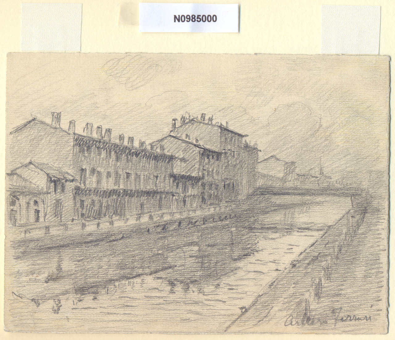 Naviglio Grande, Veduta del Naviglio Grande a Milano (disegno) di Ferrari, Arturo (sec. XX)