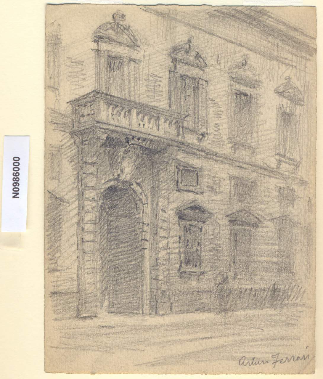 Palazzo Visconti, Veduta di Palazzo Visconti in via Cino del Duca a Milano (disegno) di Ferrari, Arturo (sec. XX)