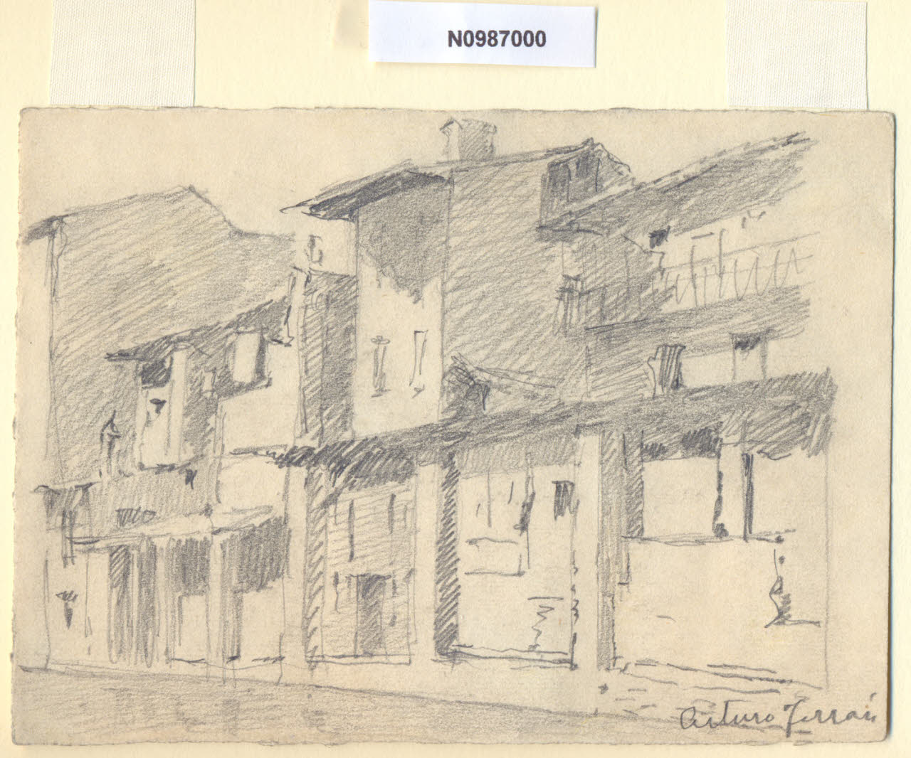 Dal P. di P. Ticinese, Veduta dal Ponte di Porta Ticinese a Milano (disegno) di Ferrari, Arturo (sec. XX)