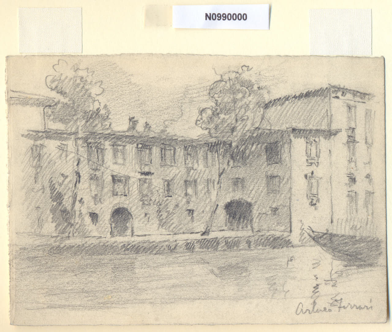 A S. Damiano, Veduta di via S. Damiano a Milano (disegno) di Ferrari, Arturo (sec. XX)