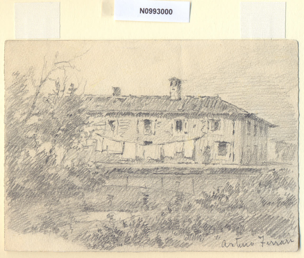 Presso Calvairate, Veduta di edificio presso Calvairate a Milano (disegno) di Ferrari, Arturo (sec. XX)