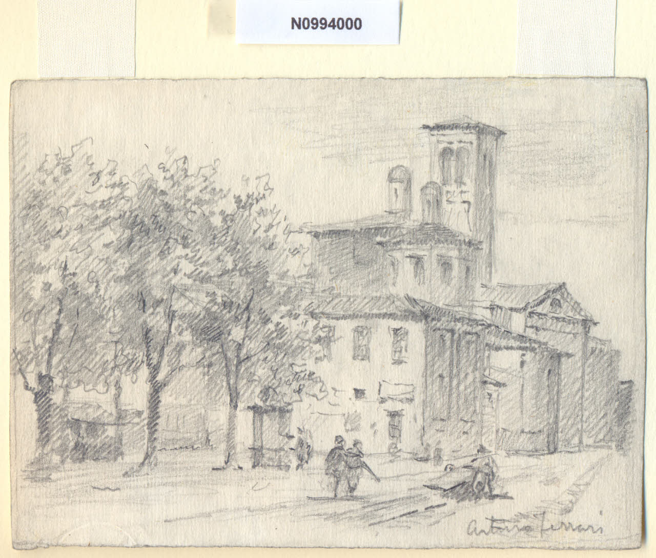 Cassinotto, Veduta del "Cassinotto" da via Ospedale a Milano (attuale largo Richini) (disegno) di Ferrari, Arturo (sec. XX)