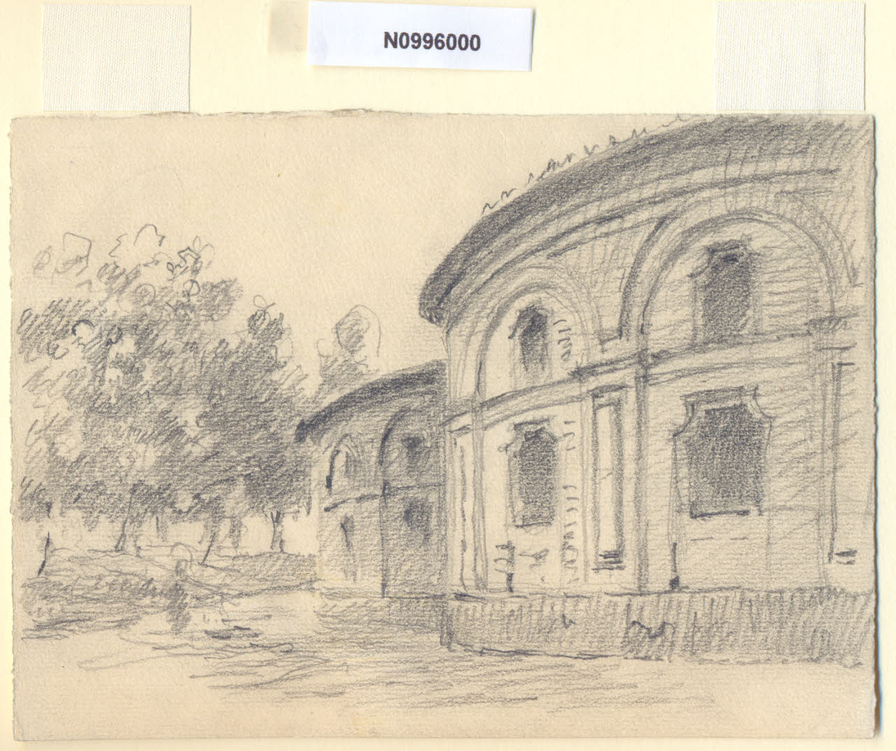 Alla "Rotonda", Veduta della Rotonda della Besana a Milano (disegno) di Ferrari, Arturo (sec. XX)