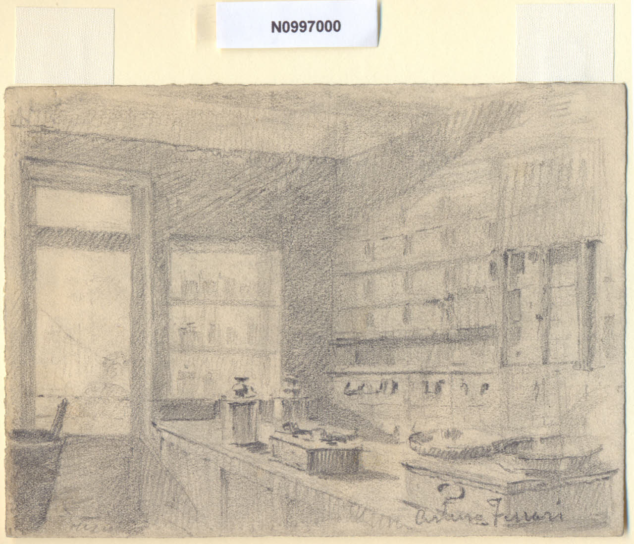 Il Bellasio, Interno della drogheria "Il Bellasio" a Milano (già largo Augusto) (disegno) di Ferrari, Arturo (sec. XX)