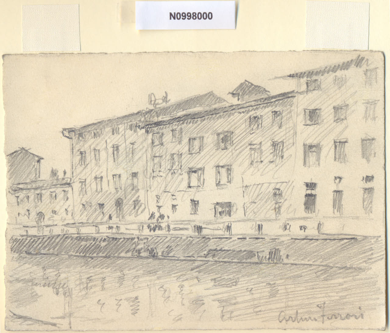 S. Damiano, Veduta di via S. Damiano a Milano (disegno) di Ferrari, Arturo (sec. XX)
