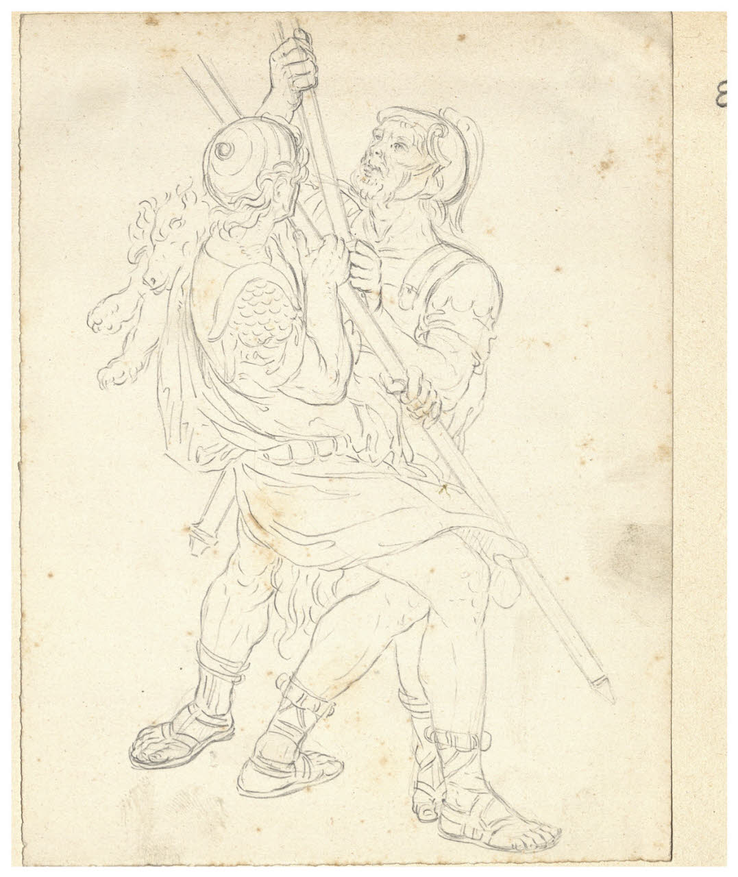 Combattimento tra guerrieri (antichi romani?) (disegno) di Bettinelli, Luigi (seconda metà sec. XIX)