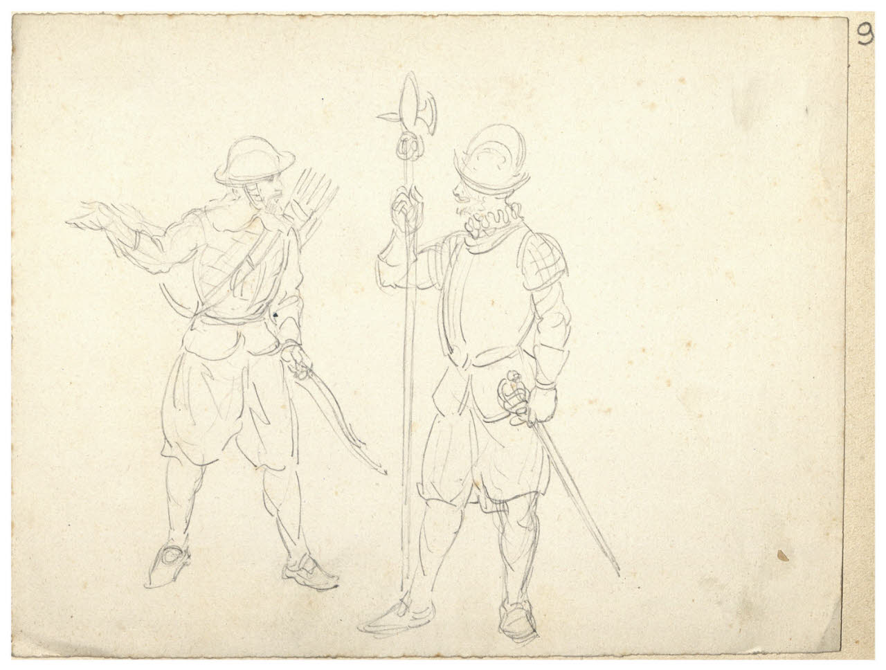 Due soldati con armi (disegno) di Bettinelli, Luigi (seconda metà sec. XIX)