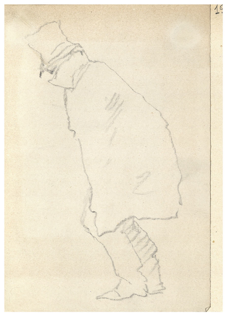 Abbozzo di figura maschile con cappello e cappotto (disegno) di Bettinelli, Luigi (seconda metà sec. XIX)