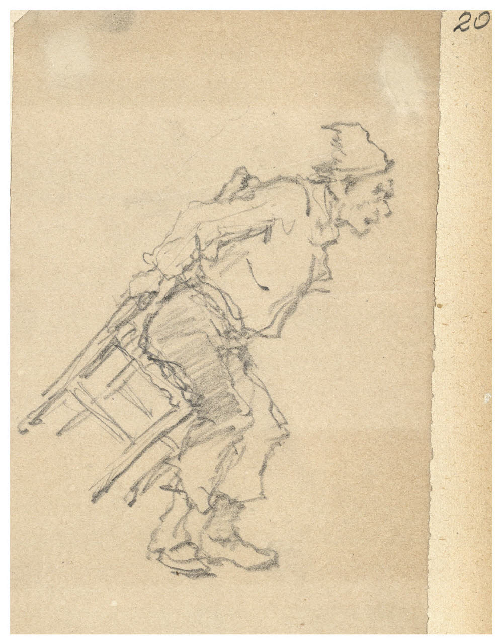 Uomo con seggiola (disegno) di Bettinelli, Luigi (seconda metà sec. XIX)