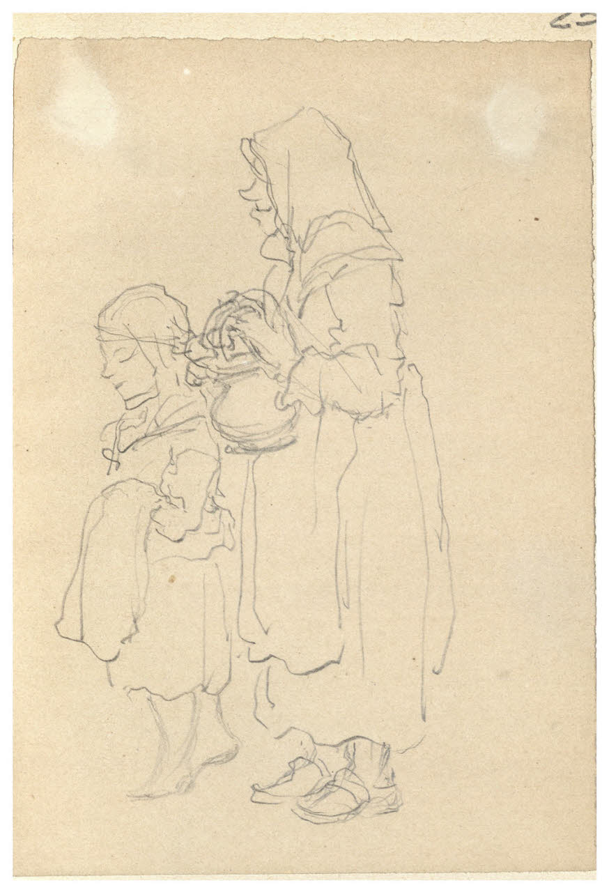 Figure di donna e bambina (disegno) di Bettinelli, Luigi (seconda metà sec. XIX)