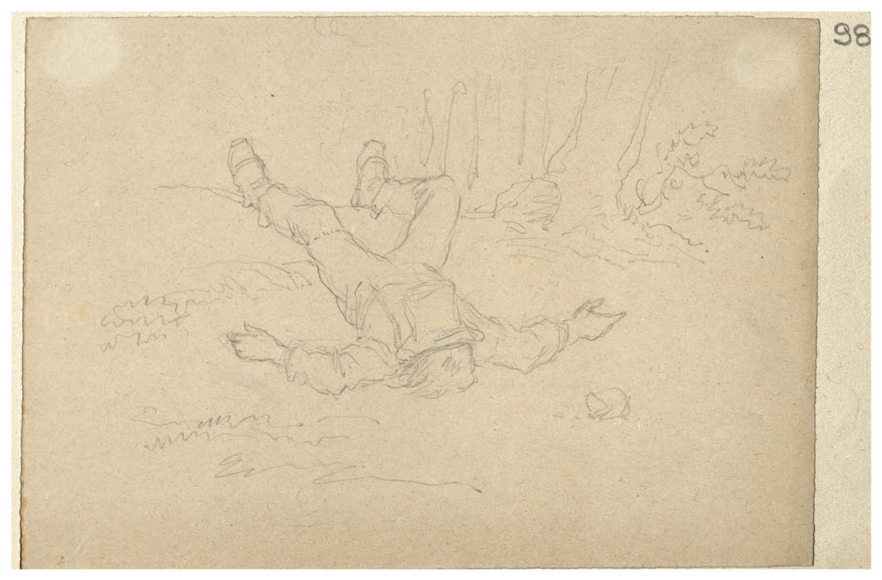 Uomo sdraiato sul prato (disegno) di Bettinelli, Luigi (seconda metà sec. XIX)