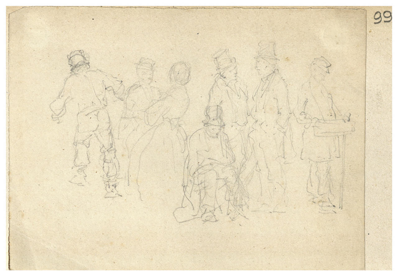 Figurette in atteggiamenti vari (disegno) di Bettinelli, Luigi (seconda metà sec. XIX)