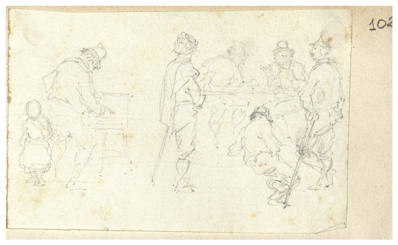 Figure maschili in atteggiamenti vari (disegno) di Bettinelli, Luigi (seconda metà sec. XIX)