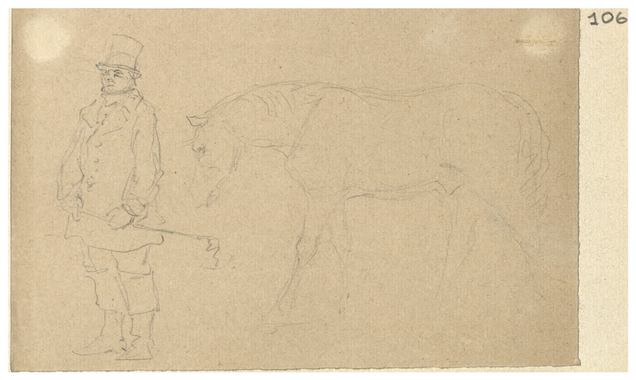 Cavallo e gentiluomo (disegno) di Bettinelli, Luigi (seconda metà sec. XIX)