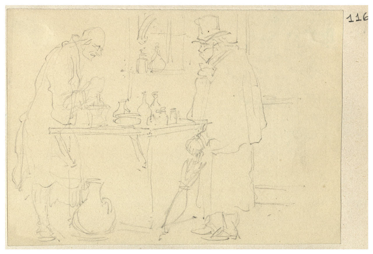 Interno di bottega con figure maschili (disegno) di Bettinelli, Luigi (seconda metà sec. XIX)