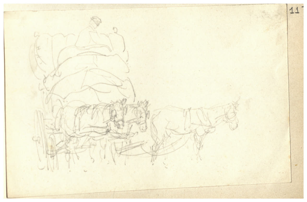 Carro e cavalli (disegno) di Bettinelli, Luigi (seconda metà sec. XIX)