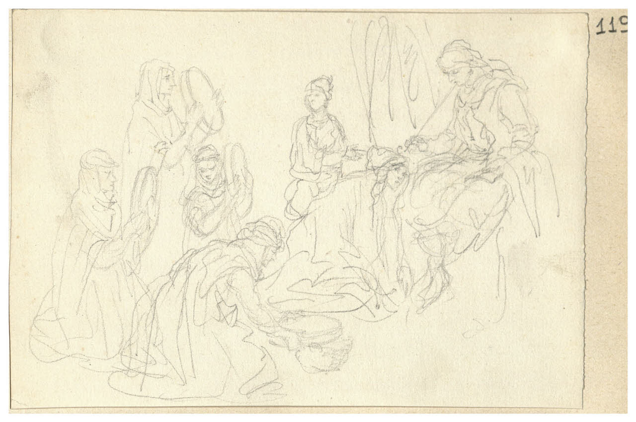 Gruppo di figure femminili in abiti orientaleggianti (disegno) di Bettinelli, Luigi (seconda metà sec. XIX)