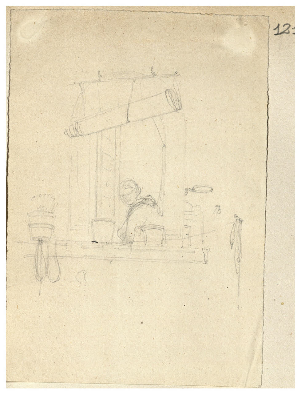 Abbozzo di figura femminile alla finestra (disegno) di Bettinelli, Luigi (seconda metà sec. XIX)