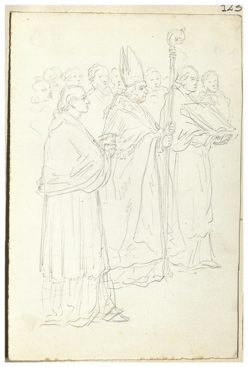 Figura religiosa con fedeli (disegno) di Bettinelli, Luigi (seconda metà sec. XIX)