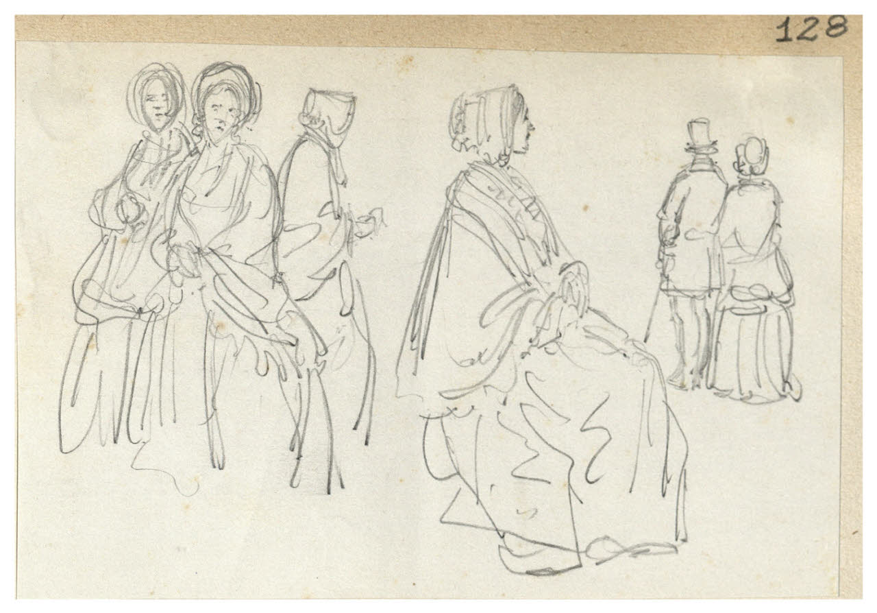 Figure femminili e figura di coppia (disegno) di Bettinelli, Luigi (seconda metà sec. XIX)