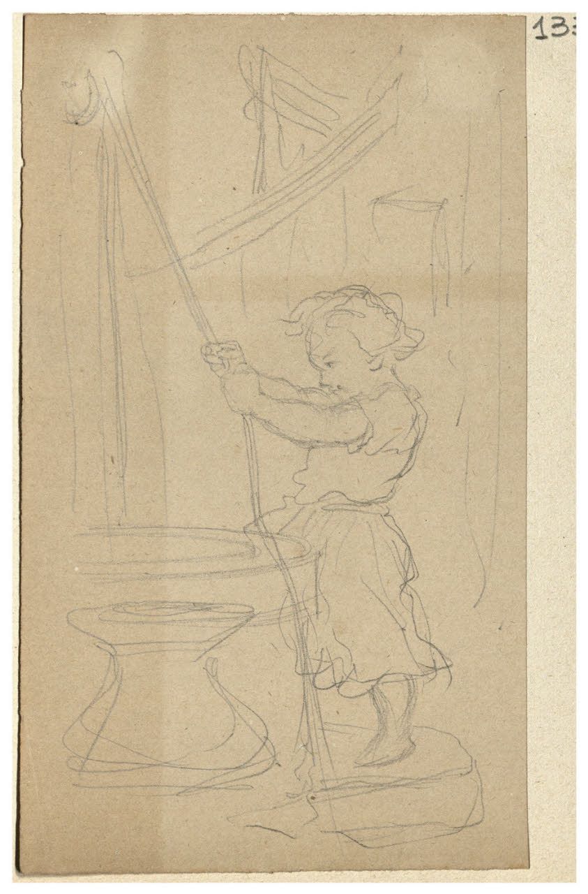 Bambina vicino ad un pozzo (disegno) di Bettinelli, Luigi (seconda metà sec. XIX)