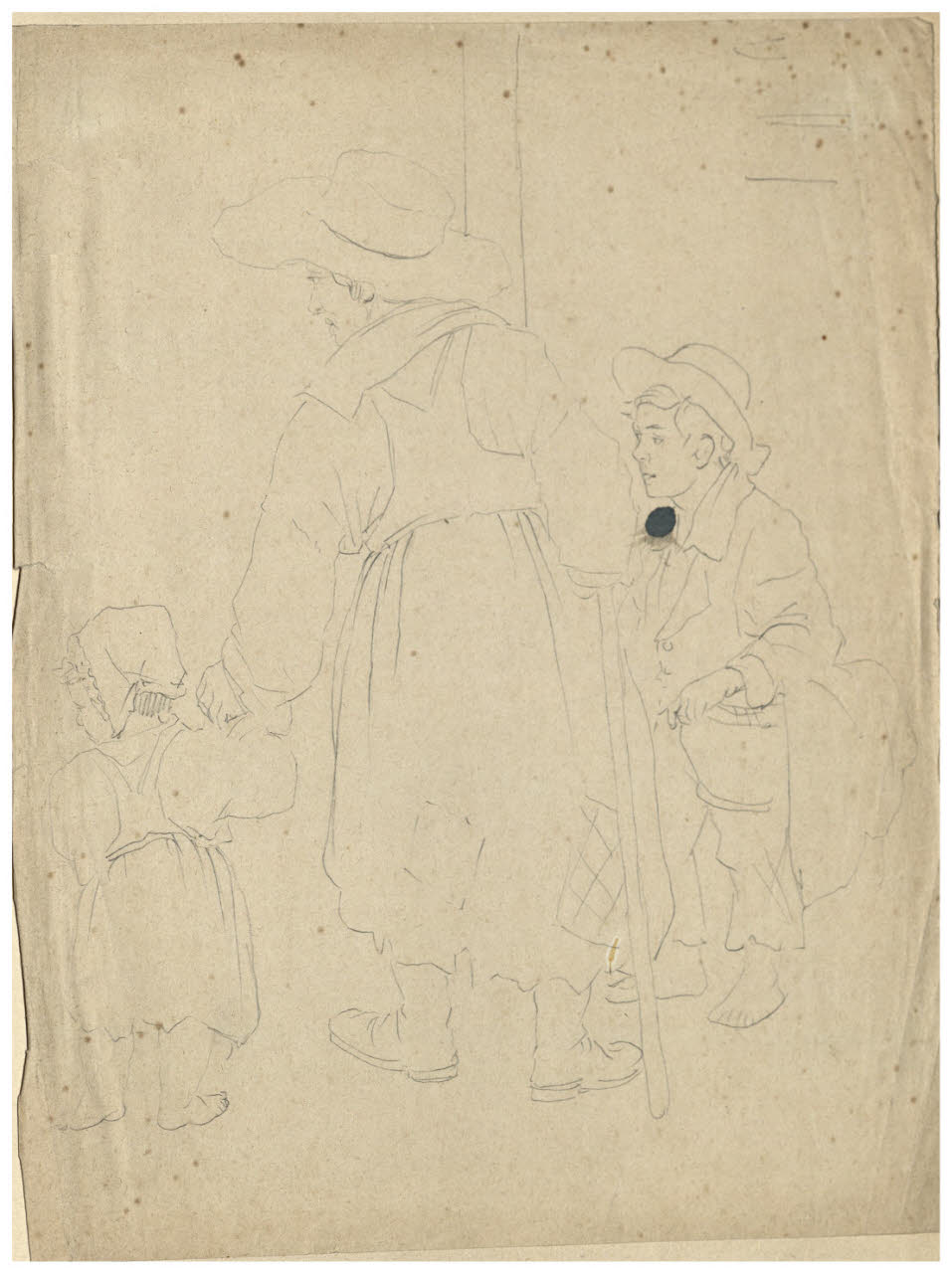 Uomo con bambini (disegno) di Bettinelli, Luigi (seconda metà sec. XIX)