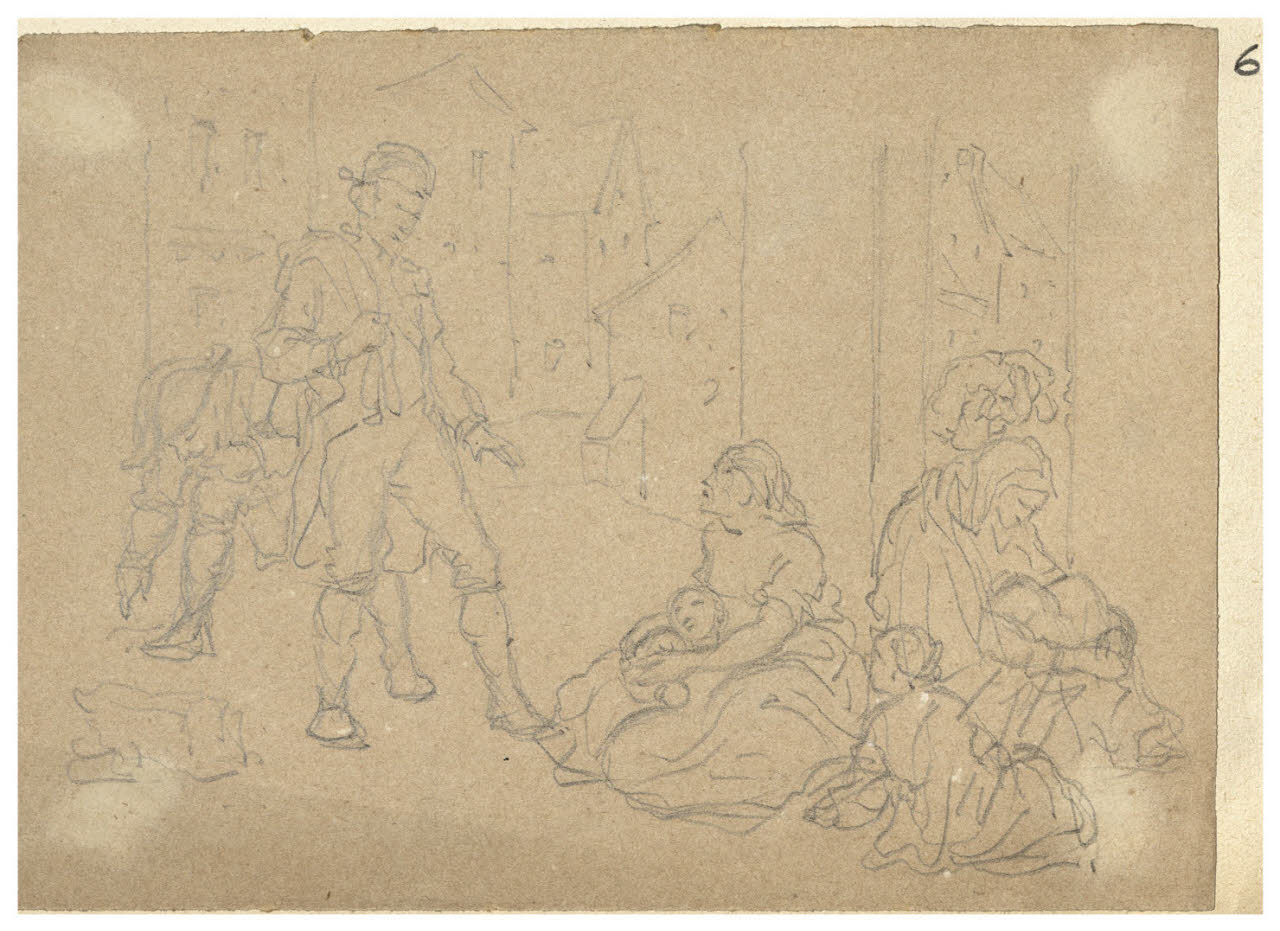 Figure maschili e donne con bambini (disegno) di Bettinelli, Luigi (seconda metà sec. XIX)